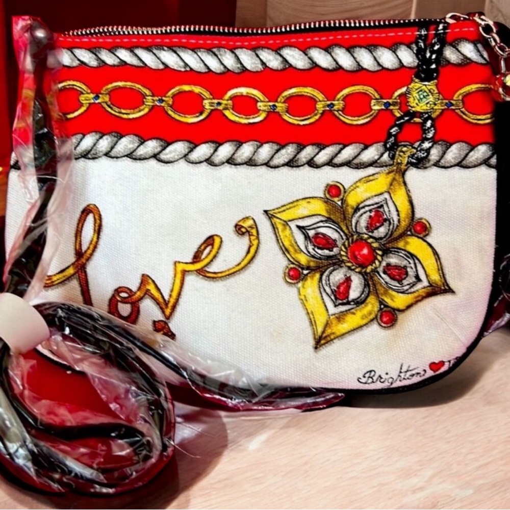 Brighton Love Crossbody Bag Red Multicolor Chain Jewel Pattern Medium